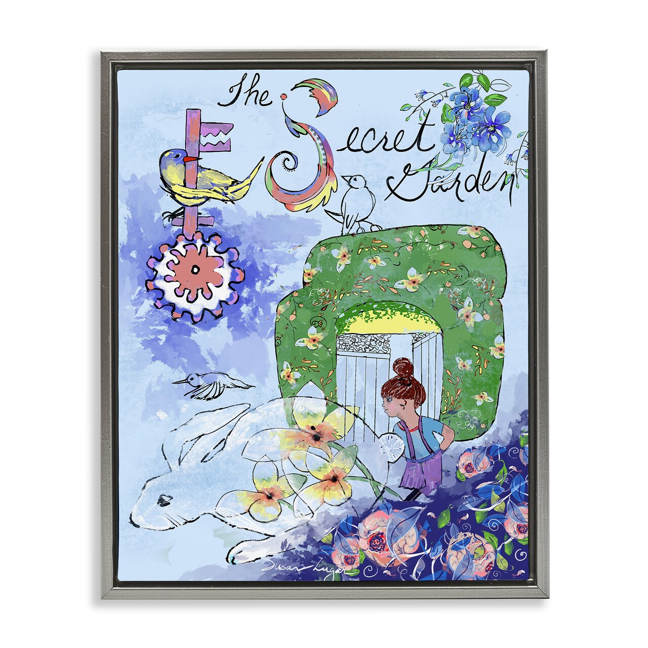 Stupell Industries Secret Garden Folk Illustration Floating Frame, design by Susan Lugar